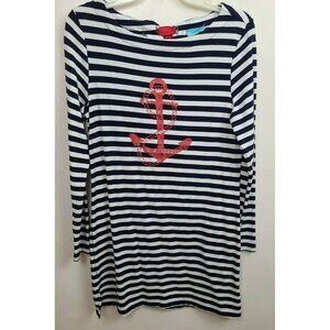 Sandiva Blue‎ White Striped Anchor Lace Up Back Nautical Dress Size Medium